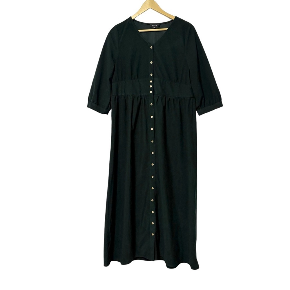 ROOLEE Dark Green Corduroy Button Up Midi Dress Size XL Fall Holiday Party‎ Boho